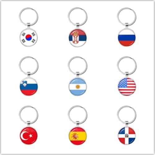 National Flag Round Keychain Korea, Serbia, Russia, Slovenia, Argentina, the United States, Turkey, Spain, Dominica Keyring Gift