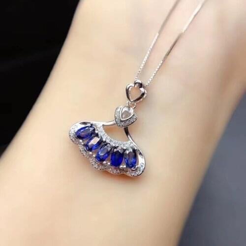 100% Natural and Real Sapphire Pendant 925 Sterling Silver Fine Jewelry Sapphire Necklace