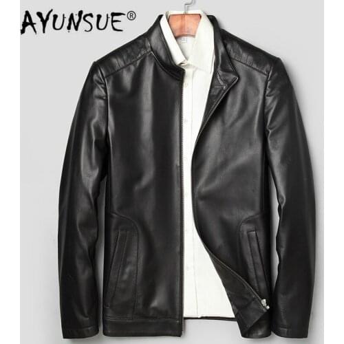 AYUNSUE Mens Leather Jacket Spring Autumn Genuine Sheepskin Leather Jacket Men Casual Leather Coats and Jackets 71J7865 KJ2409