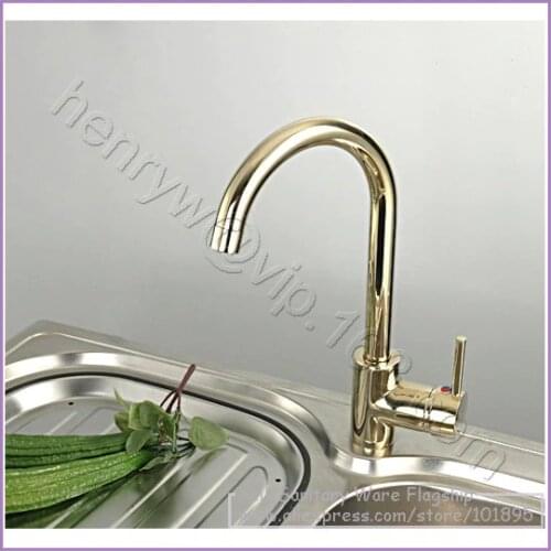 L15216 - Luxury Gold Color Brass Kitchen Faucet Hot and Cold Water Kitchen Mixer Deck Mounted Sink Tap