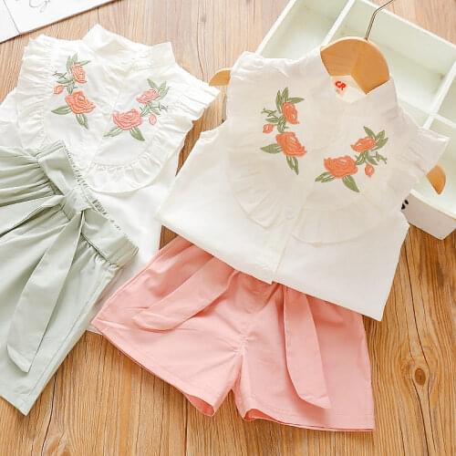 Summer Children Baby Causal Girls Clothes Infant Embroidery Shirt Shorts 2pcs/sets Kids Cotton Toddler Costume 1 2 3 4 5 YEARS