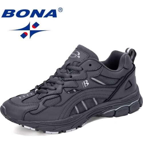 BONA 2020 New Designers Action Leather Sport Running Shoes Men Breathable Sneakers Outdoor Jogging Walking Footwear Man Trendy