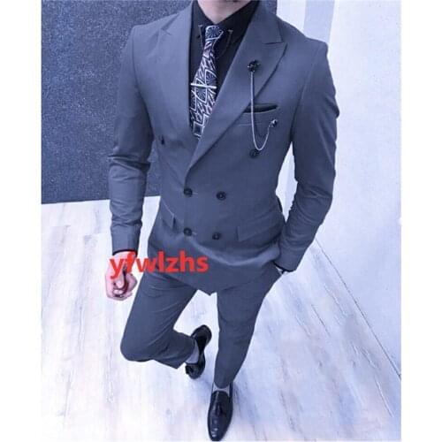Handsome Double-Breasted Groomsmen Peak Lapel Groom Tuxedos Wedding Dress Men Suits Blazer Prom Dinner (Jacket+Pants+Tie) K522