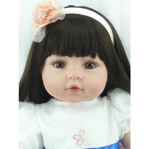22inch Soft Lovely Reborn Toddler Baby Girls Long Hair Play Doll Toys Reborn Baby Doll in Princess Lace Dress