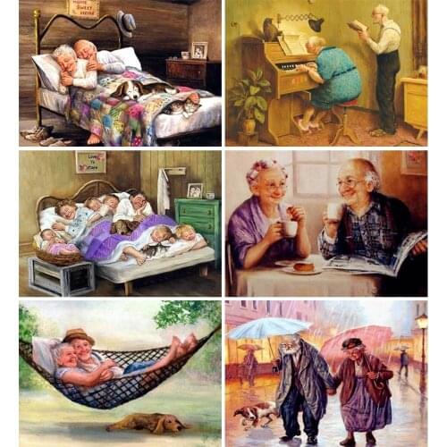 5D DIY Diamond Painting Old Couple Cross Stitch Kit Full Square Embroidery Cartoon Mosaic Art Picture of Rhinestones Decor Sale