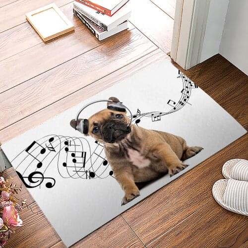 Bulldog Headphones Music Funny Entrance Doormat Floor Mats for Living Rooms Anti-slip Kitchen Bathroom Rugs