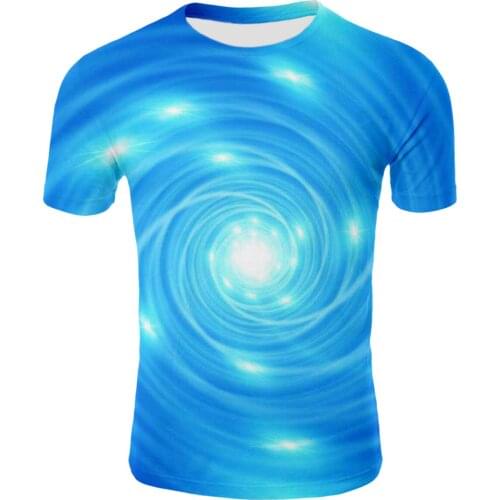 2021 new mens 3D space stars and moon color map printing casual T-shirt top O-neck