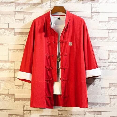 2021 New Chinese Style Mens Tops Tang Suit Linen Long Sleeve Traditional Kung Fu China Style Hanfu Shirt Plus Size M-5Xl KK3489