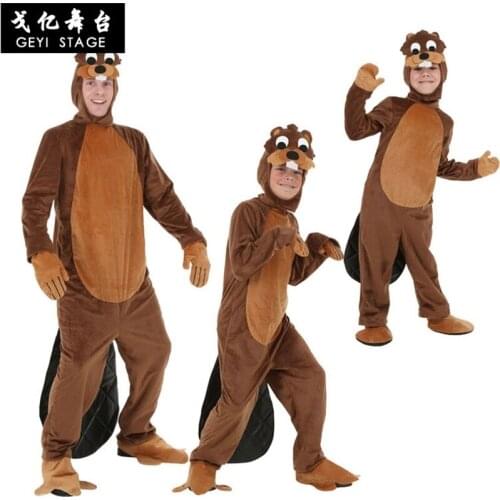 New Animal Beaver Pajamas Sleepwear Cartoon Sleepsuit Pajamas Cosplay Costume Adult Unisex Onesies halloween party role for kid
