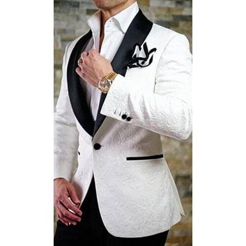 New Arrival One Button White Paisley Groom Tuxedos Shawl Lapel Groomsmen Men Blazers Suits (Jacket+Pants+Tie) NO:328