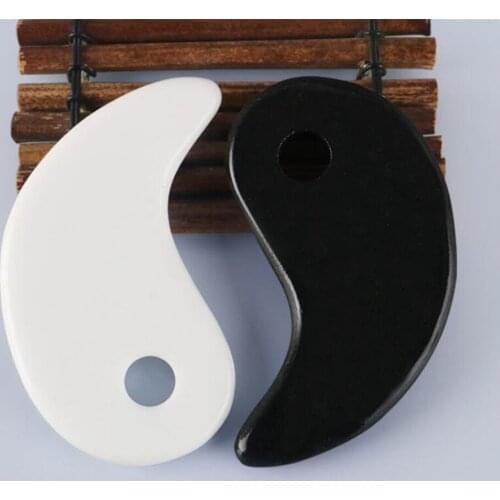 New 50pcs/lot White Black Gua Sha Massage Real Natural Jade Stone Tai ji Shape for Scraping Facial and Body Skin SPA