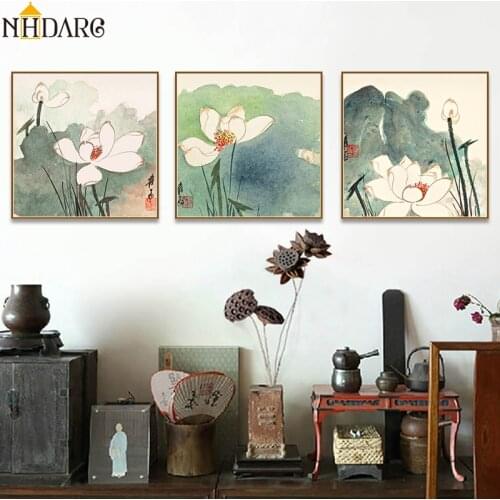 New Chinese Style Lotus Plants Decorative Painting Canvas Print Painting Poster Art Wall Picture for Living Room Home Decor