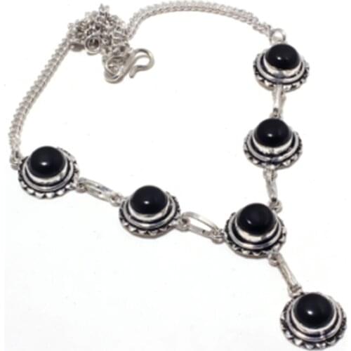 Black Onyx Necklace Silver Overlay over Copper, 45.7 cm, N4140
