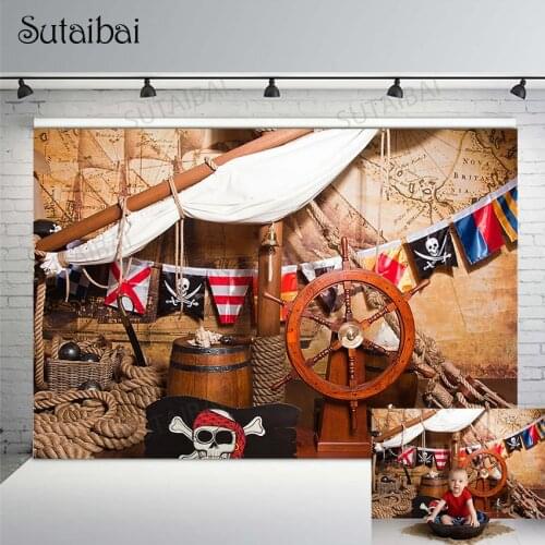 Pirate Theme Backdrop Pirate Ship Rudder Sails Photo Background Photography Child Kids Baby Birthday Patry Portrait Banner Props