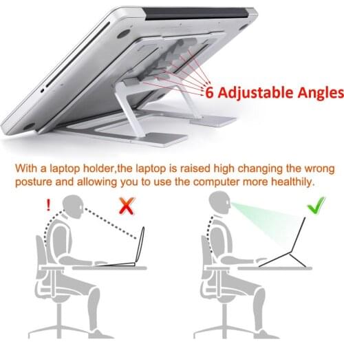6 Adjustable Angle Laptop Stand Holder for MacBook Pro Air, Aluminium Mount Support Base Holder for 9-15 inch Notebook FS