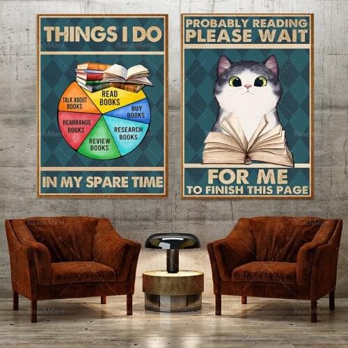 Cat poster, love book reading poster, cat lover poster, lover book poster, home life lover book poster wall art