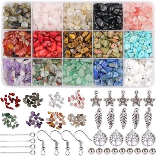 Potosala 15 Grid Natural Crystal Crushed Stone Boxed Colorful Mixed Irregular Stones Kit For Home Stones Beads DIY Decoration