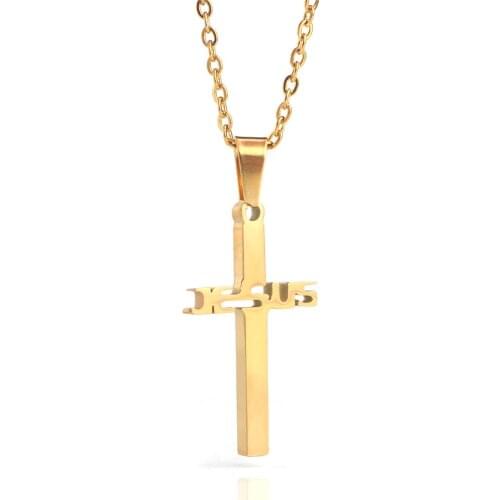 Gold Plated Stainless Steel Jesus Cross Necklace Fashion Religious Catholic Chain Pendant Necklace