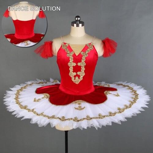 Professional ballet costume red velvet bodice with 7 layers pleated tulle tutu solo dance tutu dress pancake tutus BLL132