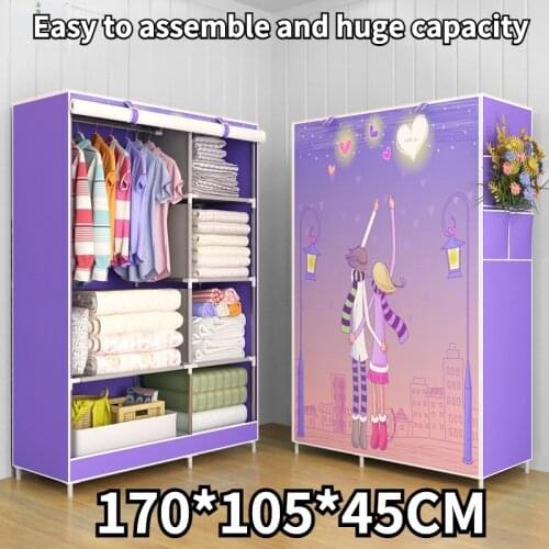 Simple Wardrobe Cloth Steel Frame Assembly Storage Wardrobe Dustproof Folding Lockers Dormitory Bedroom Home Cloth Wardrobe
