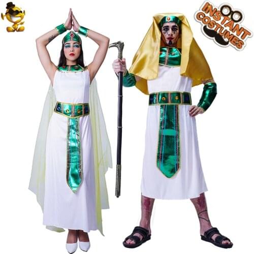 QLQ Adult Halloween Costumes Egyptian Pharaoh Costumes Cosplay Women Egypt Cleopatra Dress Role Play Men Egyptian Prince Clothes