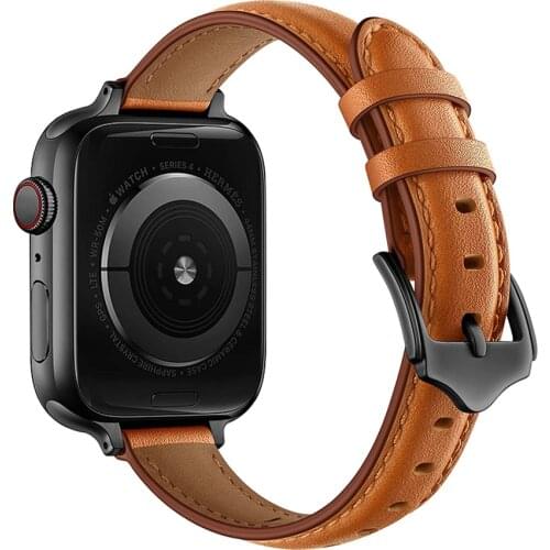 Ultra-thin real leather strap for apple watch band 40mm 38mm 44mm 42mm women bracelet for iwatch series SE/6/5/4/3/2