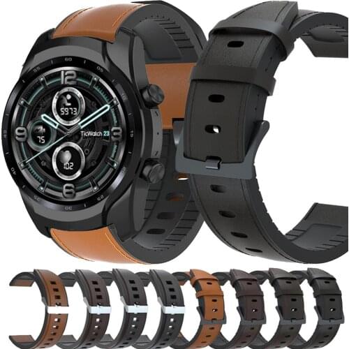 For TicWatch Pro & Pro 3 E2 S2 E3 GTH Strap Genuine Leather Band Silicone Bracelet Quick release Watchbands 20/22mm Watch Strap