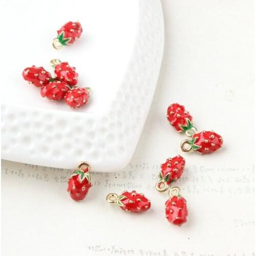 Diy jewelry making Alloy drop oil rose gold color Cartoon 3D Strawberry Shape Metal Charms fit earring/necklace/bracelet pendant