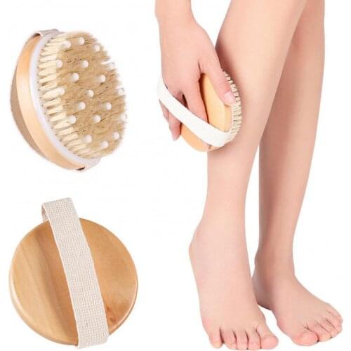 Wooden Body Massage Shower Brush Comfortable Bristles Bath Brush Cleaning Scrubber with Massage Beads Massage Brush