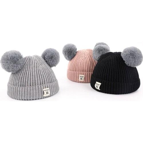 Cute Knitted Hat Hairball Decorative Childrens Winter Hat For Girls Boys Baby Cap For Head Circumference 48-52 cm 5 Colors