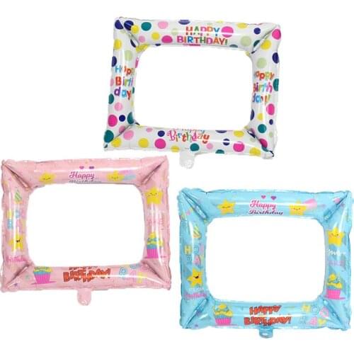 Aluminum Foil Balloons Happy Birthday Photo Frame Globos Photo Props Birthday Booth Party Decorations Childrens Toy Gifts