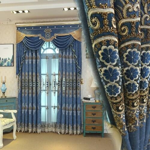 Thicken Chenille European Luxury Embroidery Curtains Windows Drapes Elegant Flowers Shade Curtain For Living Room
