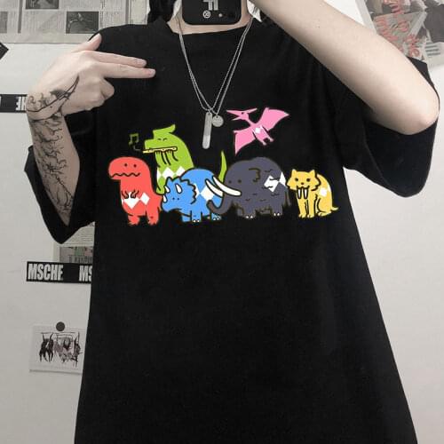 Animal kawaii oversized t-shirts summer women tee shirt dinosaur Loose Korea femme clothing cute Graphic Harajuku tops goth топ