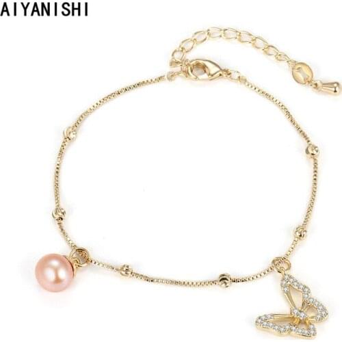 AIYANISHI 18K Gold Filled Pearl Bracelets Butterfly Pearl Bangles Women Natural Freshwater Pearls Bracelets Jewelry Lovers Gifts