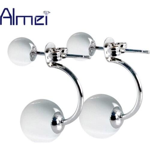 Almei 49% off Fashion Double Sided Earring Silver Color Bijoux Women Ball Ohrringe Stud Earrings Aretes De Mujer Brincos WH100