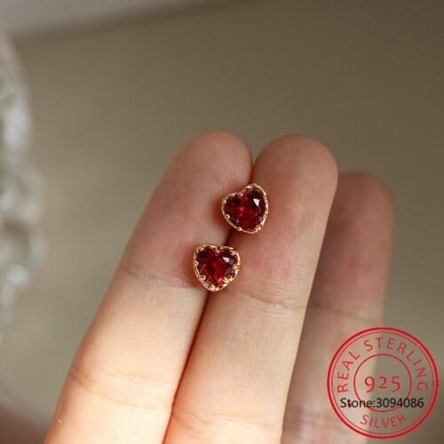 925 Sterling Silver Red Heart Stud Earrings For Women Luxury Temperament Wedding Party Jewelry Accessories Girlfriend Gift