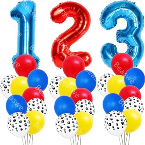 10pcs/Set Dog Paws Latex Balloons Theme 32inches Number Foil Balls Kids Birthday Baby Shower Party Toy Decor Supplies Air Globos