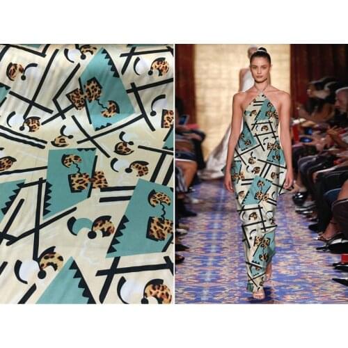 140cm Wide 19mm Fashion DIY Cloth Elastic Satin Silk Fabric For Dress Shirt Irregular Geometric Leopard Print