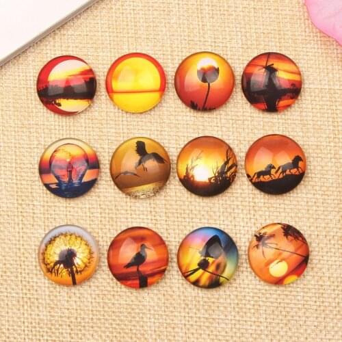 20pcs Mixed Sunset Bird Lake Butterfly Tree Photo Round Dome Glass Cabochon 20mm diy jewelry necklace findings