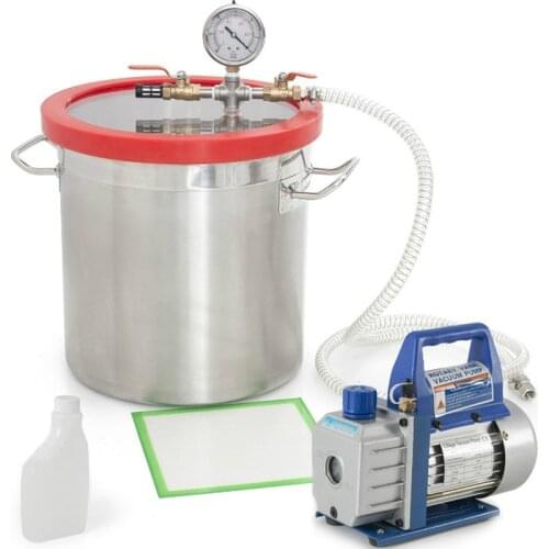 220V 2L Rotary-vane Vaccum Pump 5L Stainless Steel Vacuum Degassing Chamber Vacuum Defoaming Barrel for Epoxy Resin AB Glue