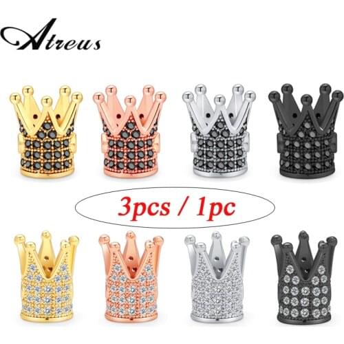 3pcs/1pc Copper Crown Caps Charms Beads Micro Pave Cubic Zirconia Crown Spacer Beads For Jewelry Making DIY Bracelet Necklace