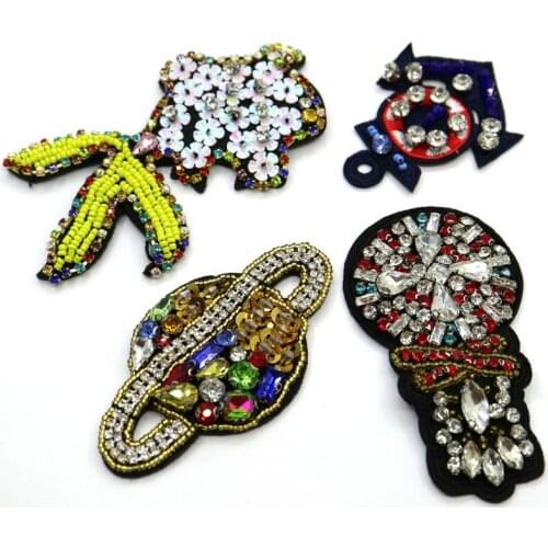 3D Handmade earth fish arrow Patches for clothing DIY sew on sequin rhinestone parches Beaded appliques for hats bags