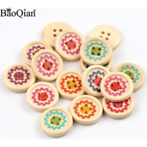 50Pcs 20mm Sun Pattern Wooden Round Sewing Buttons For Clothing Scrapbooking Decoration DIY Home Needlework Buttons Accessories