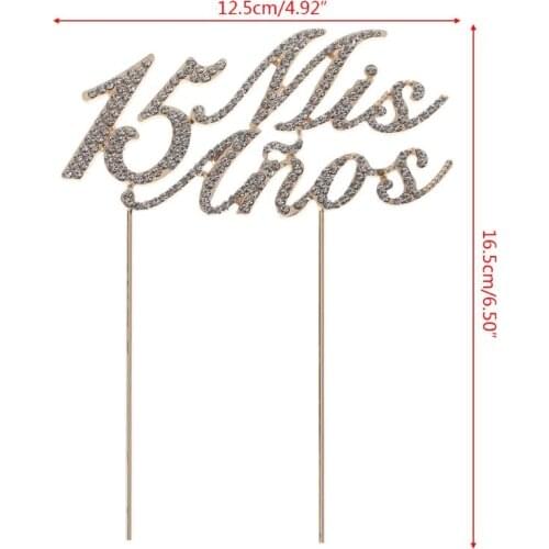 Sparkling Number 15 Mis Anos Letters Cake Topper Rhinestone Alloy Cupcake Picks Birthday Party Decoration Supplies P15D