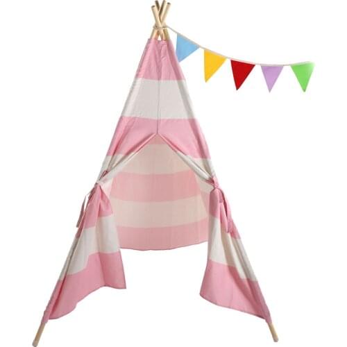 Large 100% cotton Canvas Original Teepee Indian Play Tent House Children Tipi Tent with Small Coloured FlagsTent