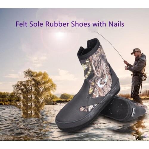 Fly Fishing Upstream Shoes Aqua Wading Shoes Zip Felt Steel Nail Sole Elastic Rubber Shoes No-slip Hunting Waterproof Boots