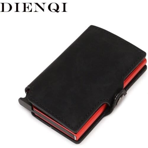 DIENQI Rfid id Credit Card Holder Anti Bank Card Pocket Protection Metal Pop Up Wallet Smart Business Creditcard Holder Case