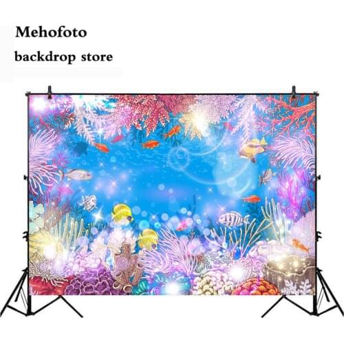 Mehofoto Under Sea Mermaid Castle Backdrop Blue Sea Shell Grass Coral Photography Background Vinyl Child Kids Birthday 976