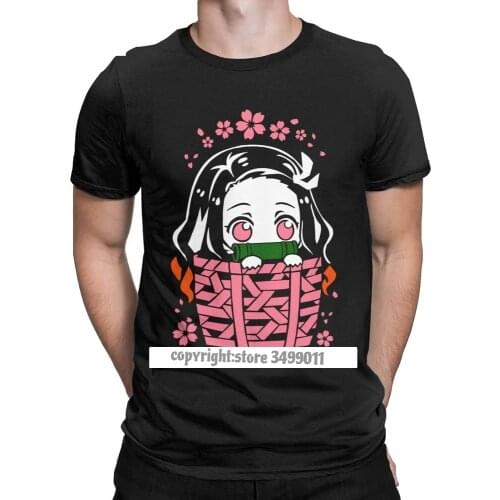 Nezuko Tshirts Men Cotton Tops T Shirt Demon Slayer Kimetsu No Yaiba Kamado Tanjirou Anime Manga Fitness Tee Shirt