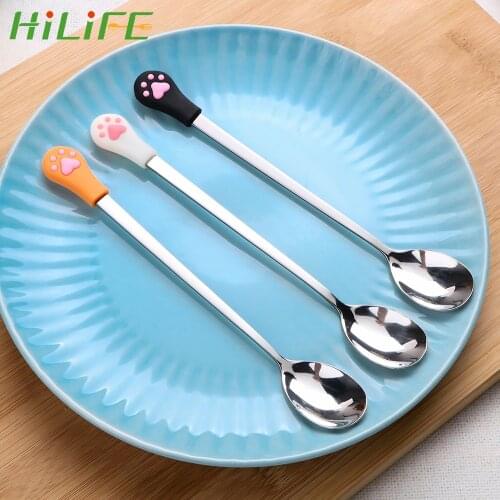 HILIFE Fruit Fork Dessert Spoon Kitchen Supplies Coffee Spoons Candy Tea Drink Spoon Tableware Stainless Steel Cute Cat Claw